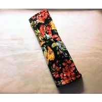 Floral Scrunchie, Handmade Hair Accessory, Black Polka Dot Headband, Makeup Brush Roll