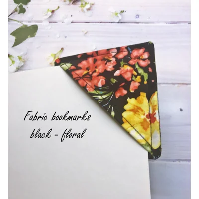 Fabric Bookmark, Black Floral, Black Butterfly