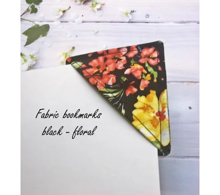 Fabric Bookmark, Black Floral, Black Butterfly