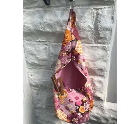 Pink Hexagon Cotton Peg Bag, Lined Storage Bag for Pegs, handmade in Yorkshire