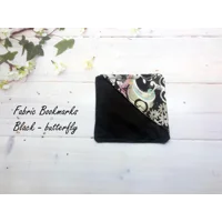 Fabric Bookmark, Black Floral, Black Butterfly