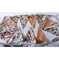 Floral Cotton Bunting, White & Green Double Sided Flags, Handmade