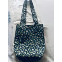 Blue Floral Cotton Tote Bag: Handmade Eco-Friendly Lined Shoulder Bag