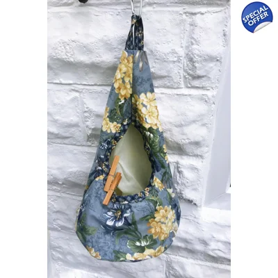 Blue Floral Peg Bag, Wigwam Cotton Storage Bag for Pegs, h..