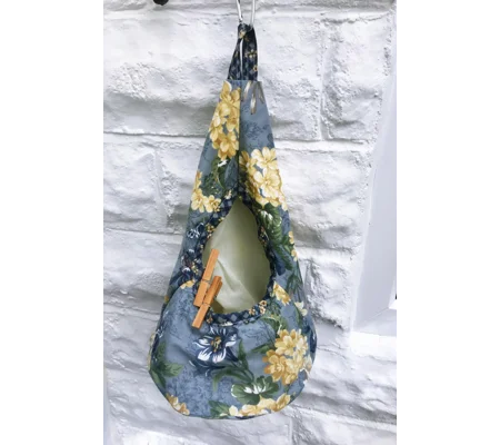 Blue Floral Peg Bag, Wigwam Cotton Storage Bag for Pegs, handmade in Yorkshire