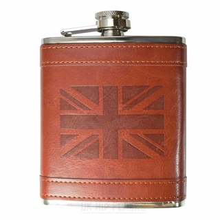 PU Leather 8oz UK Flag Hip Flask