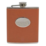 PU Leather 7oz hip flask Tan with oval..