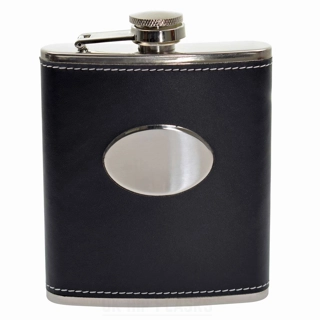 7oz Black PU Leather Hip Flask