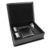 Hip Flask Gift Set - PU Leather - (Bla..