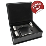 Hip Flask Gift Set - PU Leather - (Bla..