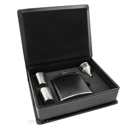 Hip Flask Gift Set - PU Leather - Black