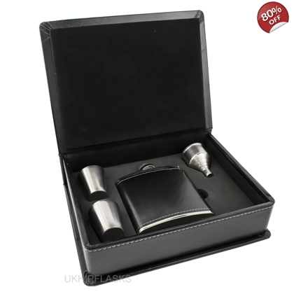 Hip Flask Gift Set - PU Leather - (Black Grade B)