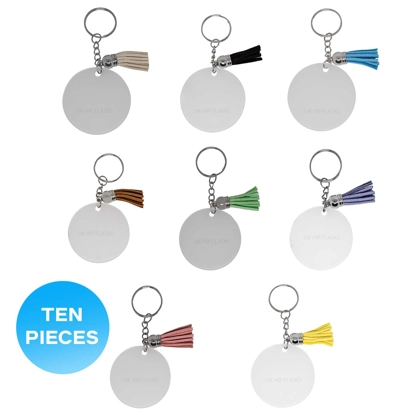 Acrylic Keyring Ten with Mix Colours Tassel-Round-Clear