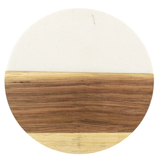 Marble and Acacia Coaster - White - Ro..