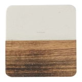 Marble and Acacia Coaster - White - Sq..