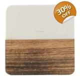 Marble and Acacia Coaster - White - Sq..