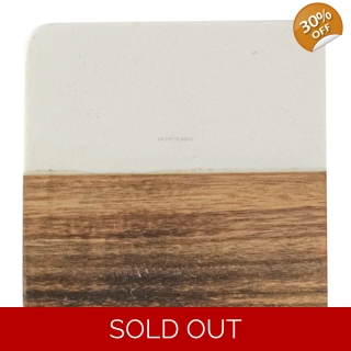 Marble and Acacia Coaster - White - Sq..