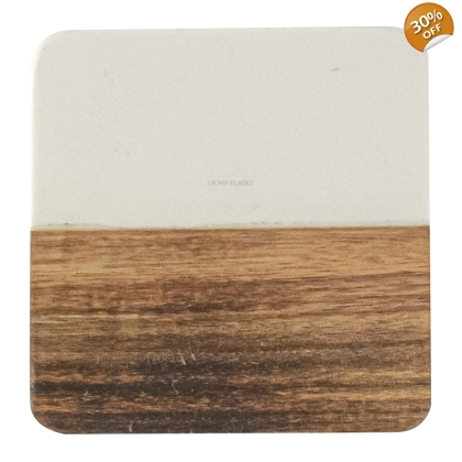 Marble and Acacia Coaster - White - Square