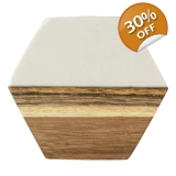 Marble and Acacia Coaster - White - He..
