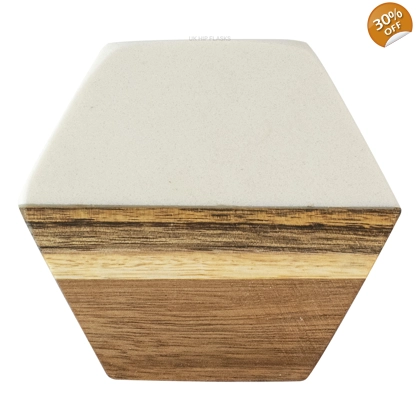 Marble and Acacia Coaster - White - Hexagon