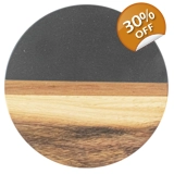 Marble and Acacia Coaster - Black - Ro..