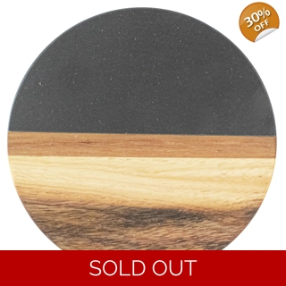 Marble and Acacia Coaster - Black - Ro..