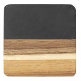 Marble and Acacia Coaster - Black - Sq..