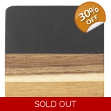 Marble and Acacia Coaster - Black - Sq..