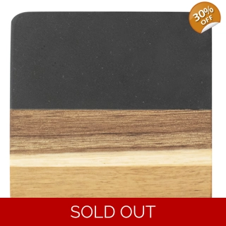 Marble and Acacia Coaster - Black - Sq..