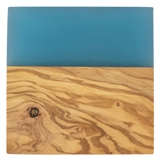 Olive Wood and Resin Coaster - Blue - ..