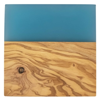 Olive Wood and Resin Coaster - Blue - ..