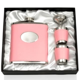 7oz PU Leather Hip Flask Gift Set - Pink