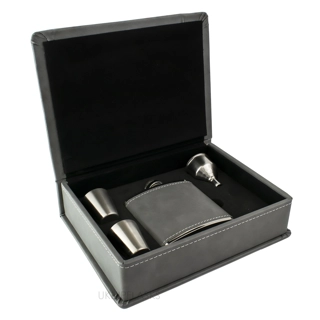 Hip Flask Gift Set - PU Leather - Grey