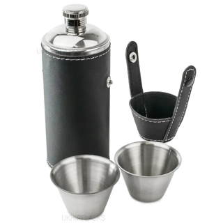 8oz PU Leather Hunter Hip Flask With 2..