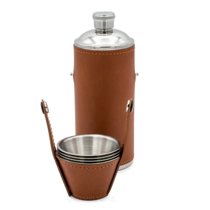 Hunter Hip Flask - PU Leather - 8oz - Tan