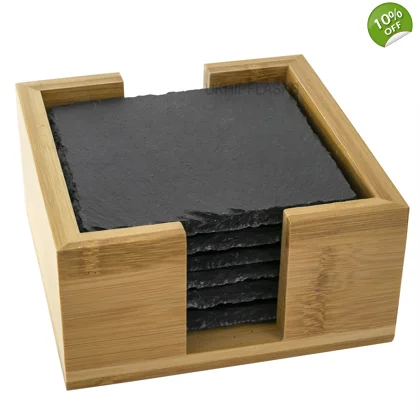 Set - Bamboo Box + 6 Square Coasters