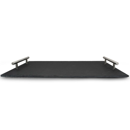 Slate Serving Platter With Stainless Streel Handles - 40x25cm