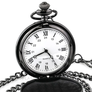 Quartz - Roman - Matt Black Pocket Watch