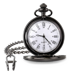 Quartz - Roman - Black Pocket Watch