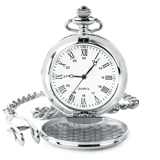 Quartz - Roman - Silver Pocket Watch