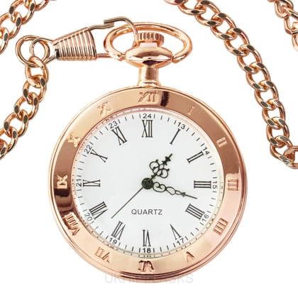 Quartz - Roman - Open Front - Rose gold Pocket Watch