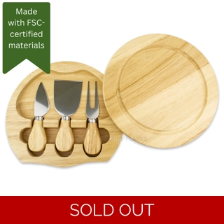 Hevea Wood - Cheeseboard With 3 Tools