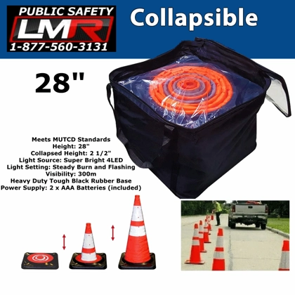 28" Lighted Collapsible Traffic Cone (5 Pack)