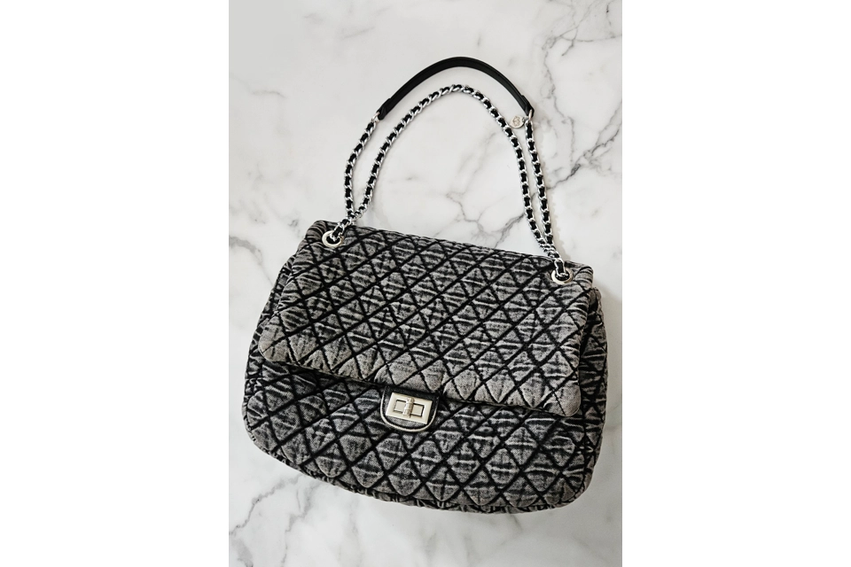 Meredith Quilted Grey Denim Shoulder Bag
