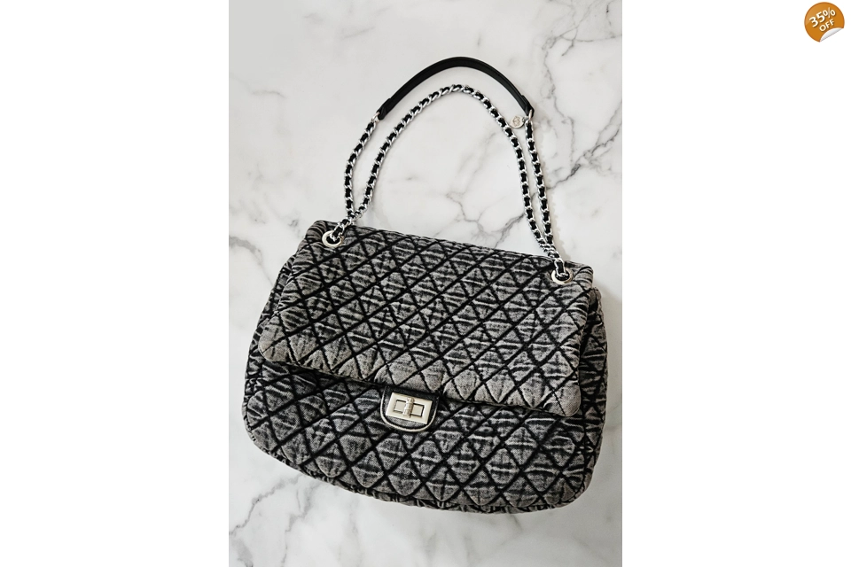 Meredith Quilted Grey Denim Shoulder Bag
