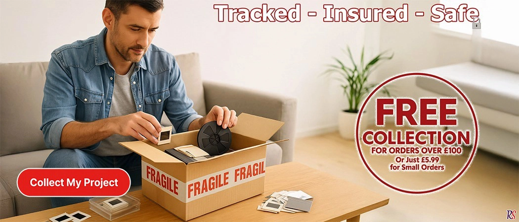 man packing up his material to send to Revive Studios using the free collection service