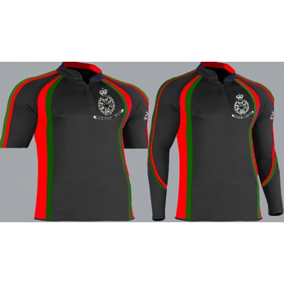 Royal Green Jackets RGJ Regimental Colour Un Collard Rugby Shirt title=