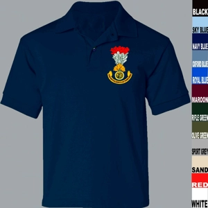RRF ROYAL REGIMENT OF FUSILIERS HACKLE MEDIUM NAVY BLUE POLO SHIRT FIT TO 41