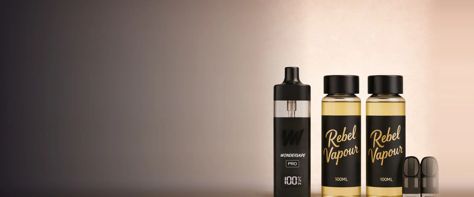 Wondervape PRO kit with two Rebel Vapour 100ml bottles and pods