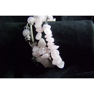 Rose Quartz Wraparound Boho Memory Wire Bracelet with Charms